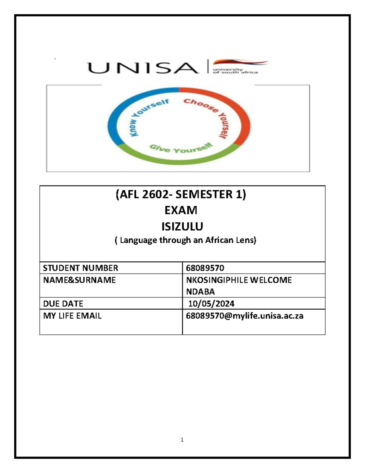 AFL 2602 - Isizulu Final Exam Notes - 2024 by Nkosiniphile Ndaba - Studocu