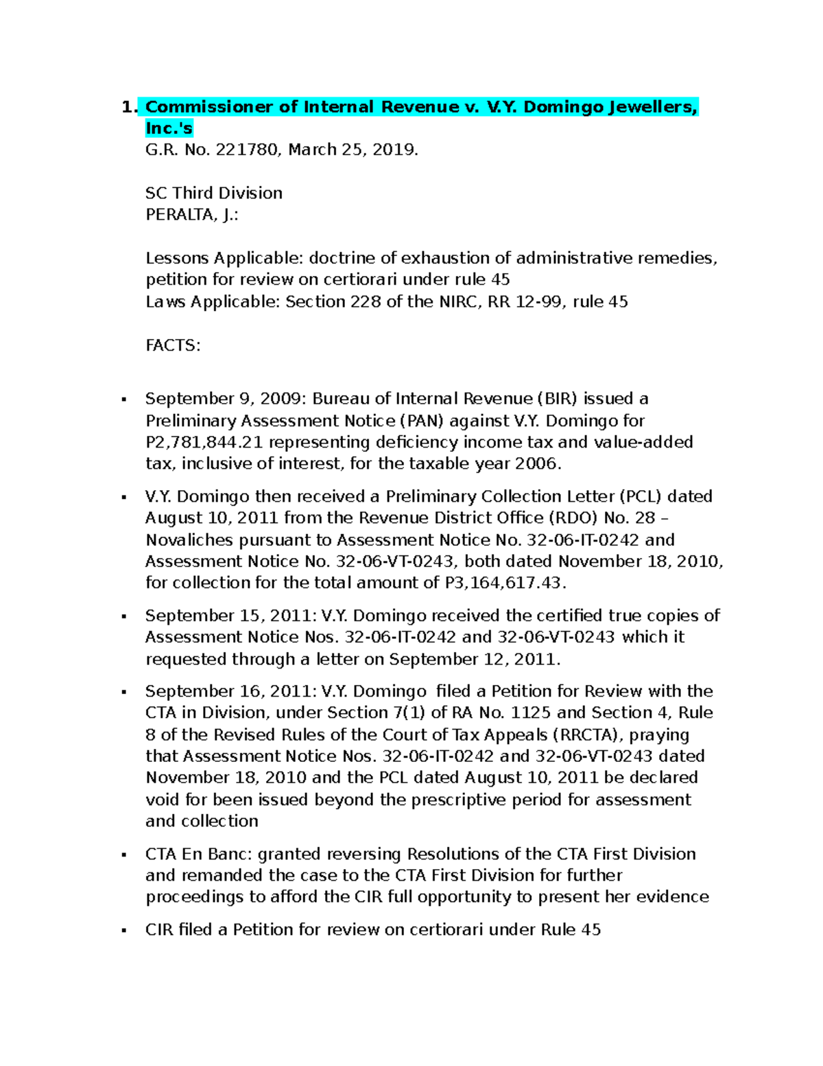 CTA Case Digests: Key Rulings on Tax Assessments and Due Process - Studocu
