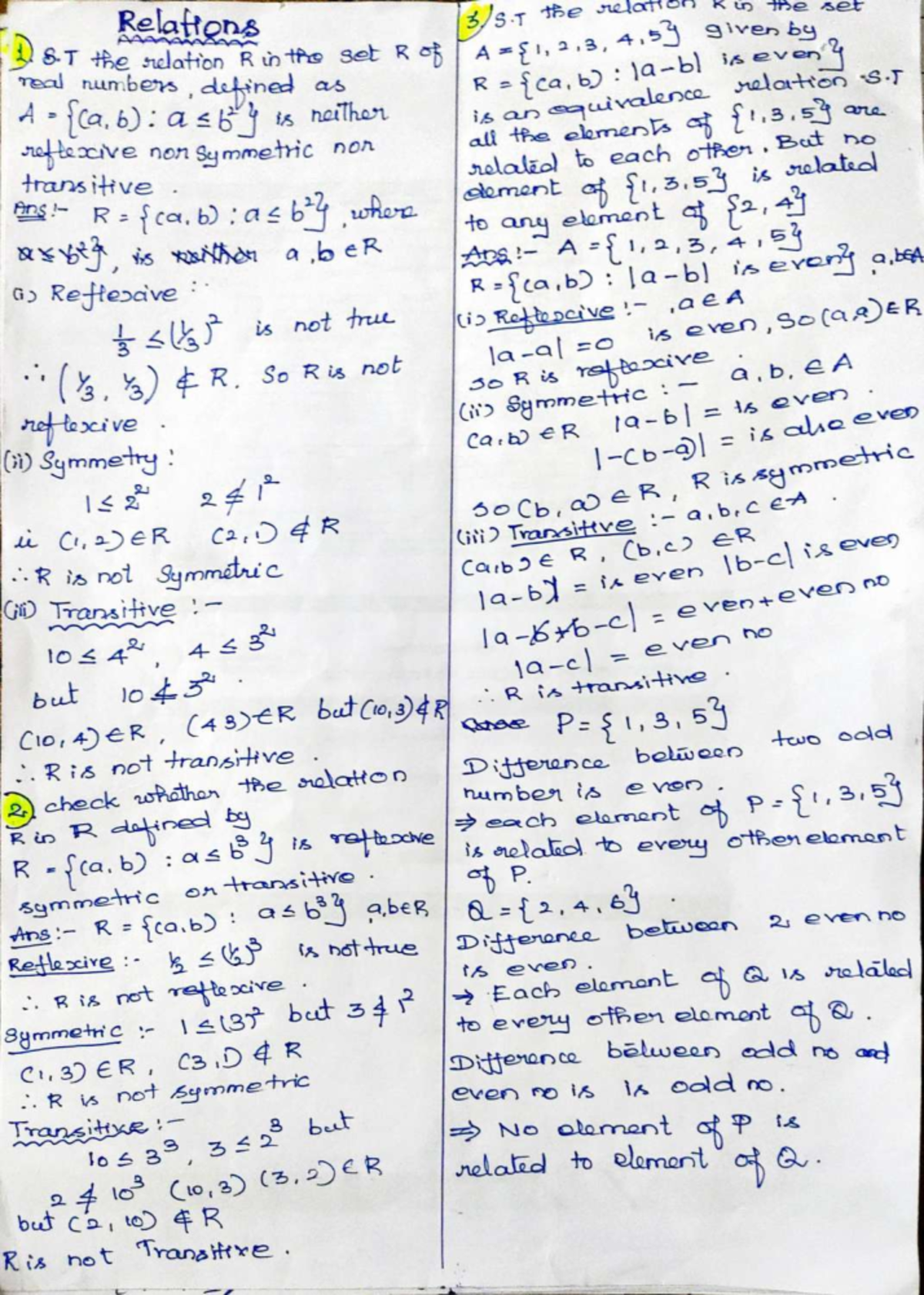 Chapter 1: Long Answer on Relations and Functions in Mathematics - Studocu
