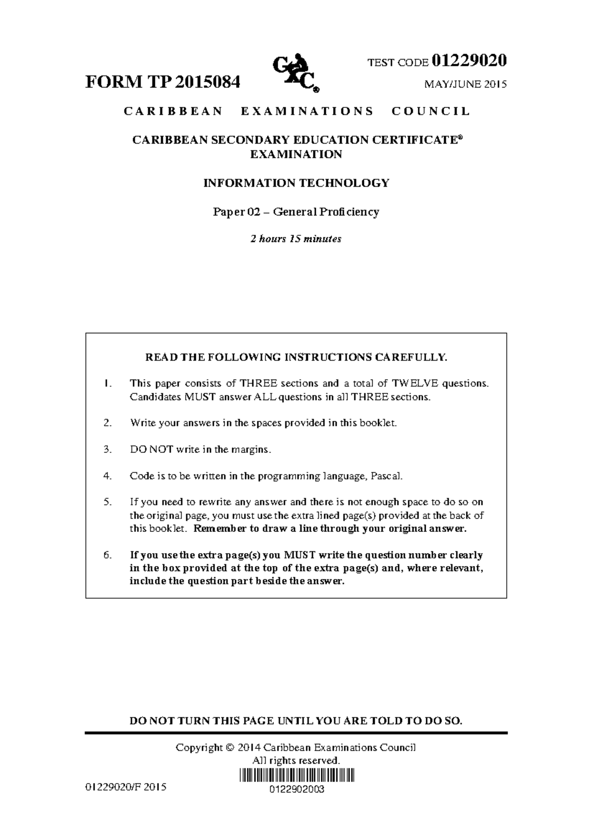 CSEC IT Exam Paper 02 June 2015 - General Proficiency Guide - Studocu