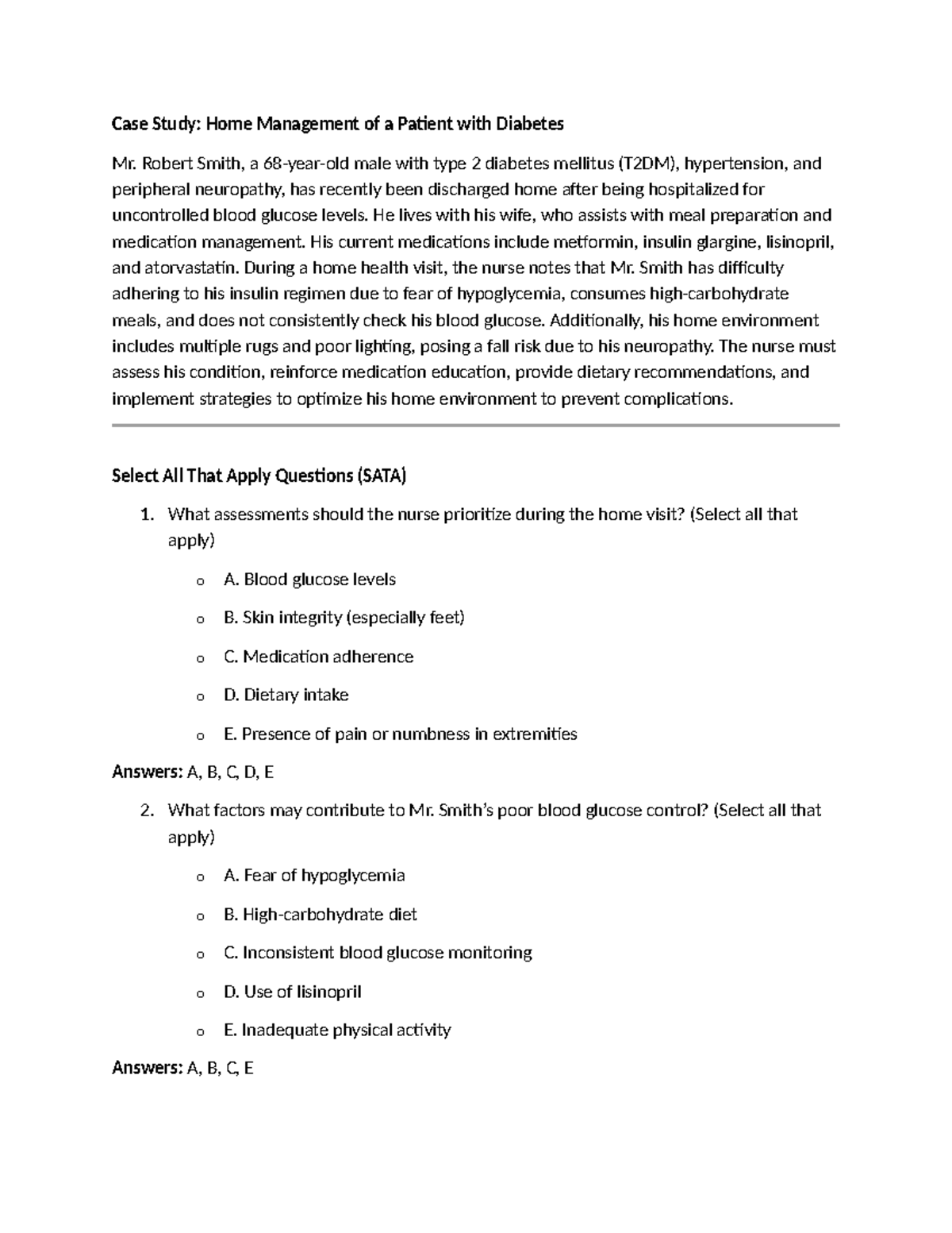 Case Study: Home Management of Diabetes in T2DM Patient (NUR 101) - Studocu