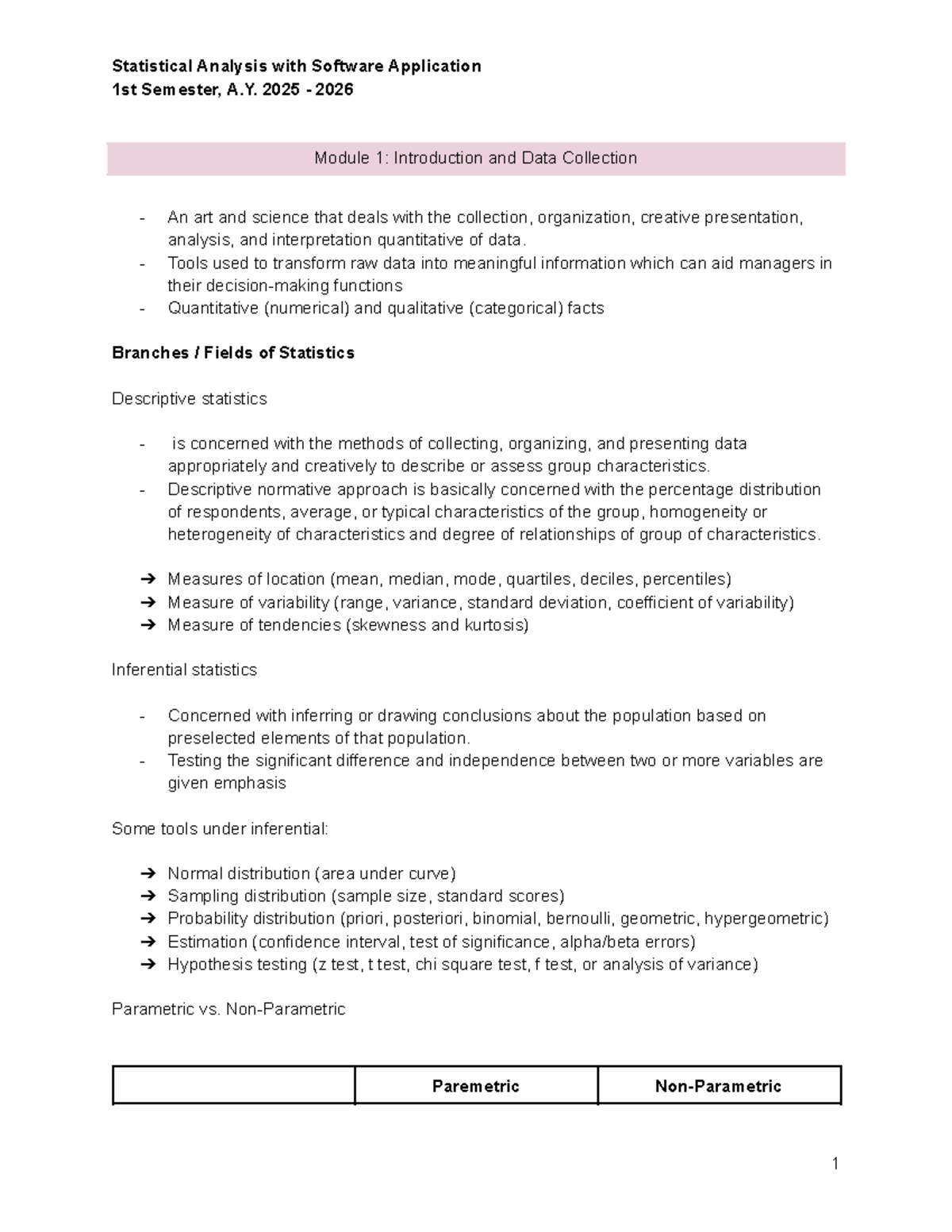 STATISTICAL ANALYSIS WITH SOFTWARE APPLICATION MODULE visual data 6