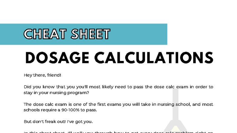 NUR 101: Dosage Calculations Cheat Sheet for Nursing Students - Studocu