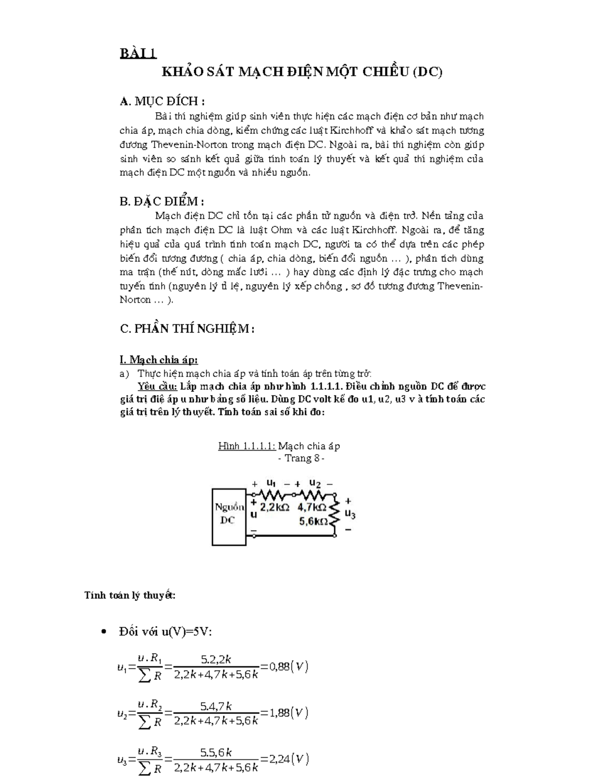 TL2024 TNM 1 - Lab 1: Khảo Sát Mạch Điện Một Chiều (DC) - Studocu