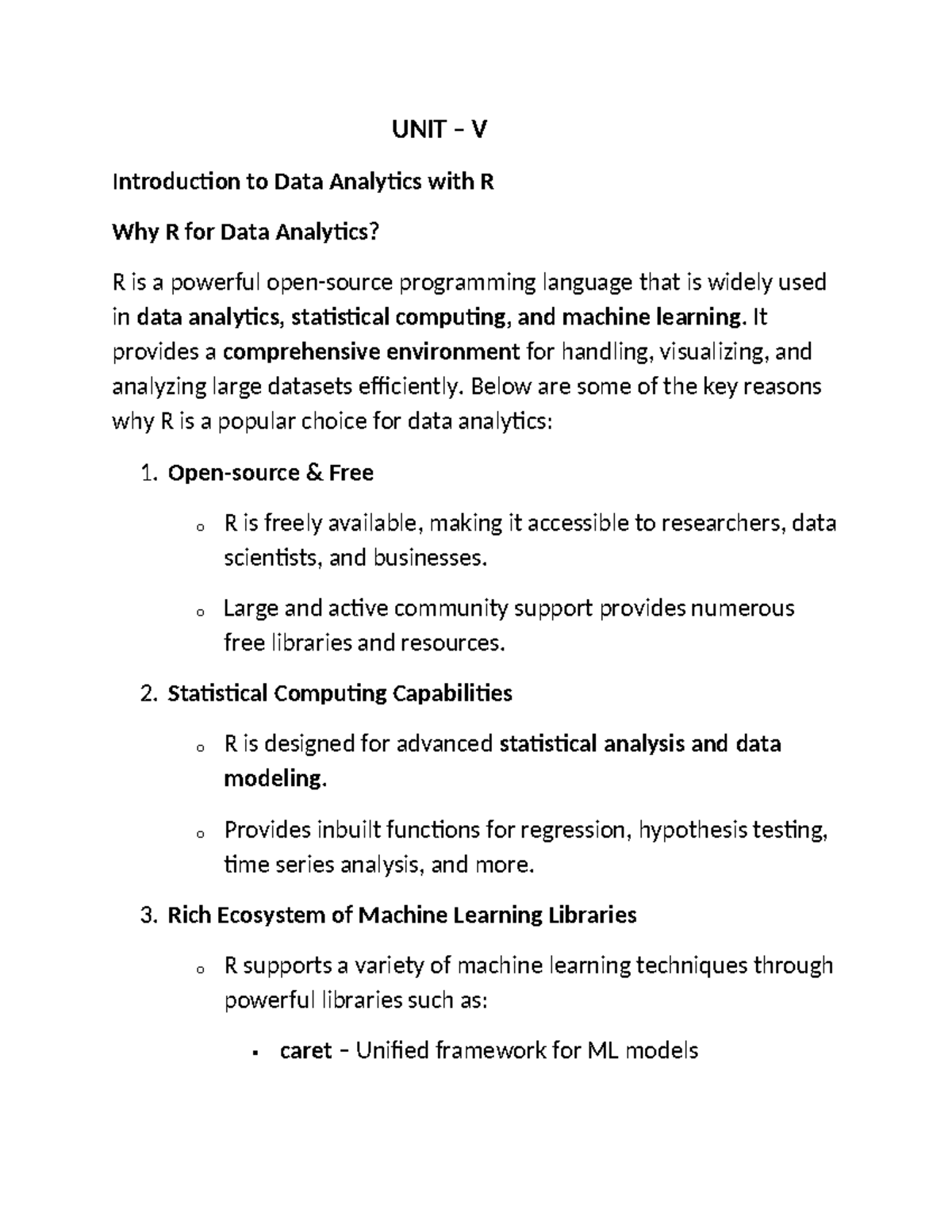 BDA-UNIT-V - Comprehensive Insights on Data Analytics with R - Studocu