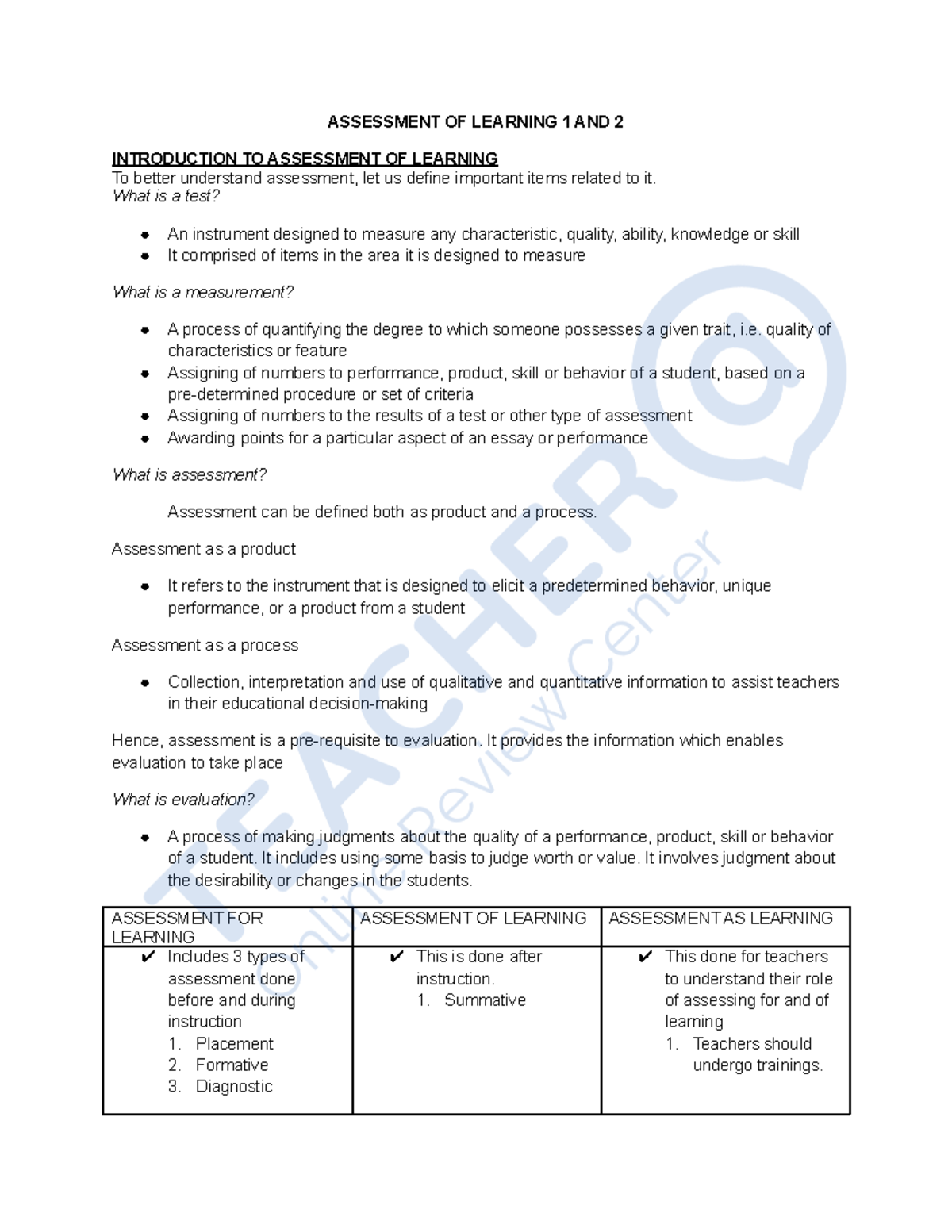 Assessment of Learning: Key Concepts & Types (EDU 101) - Studocu