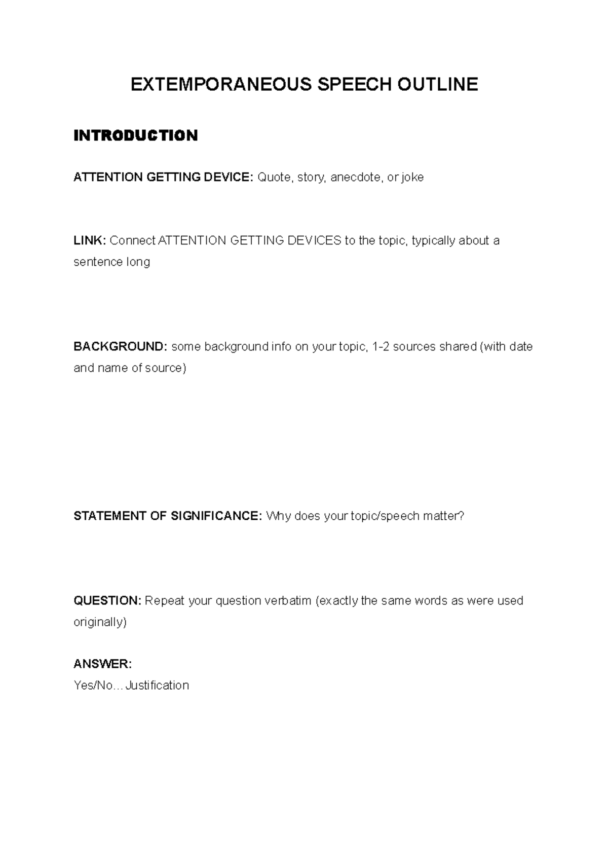 Extemporaneous Speech Outline Example and Structure Guidelines - Studocu