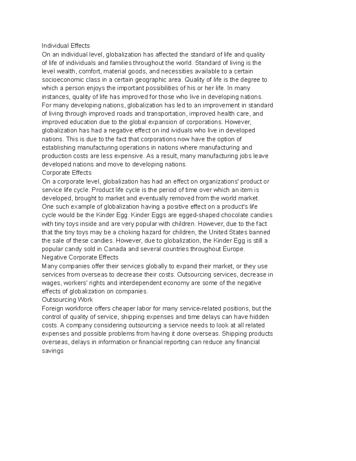 Individual Effects of Globalization on Life Standards and Corporations ...