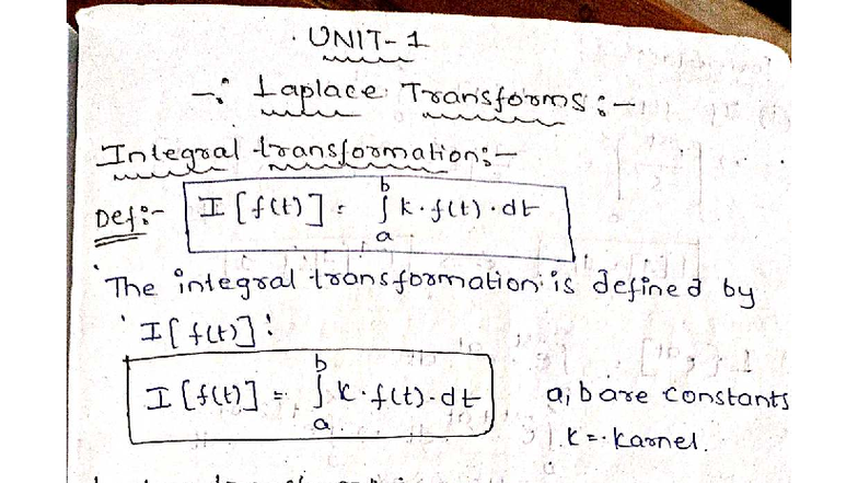 LTMNVC Unit 1: Essential Notes on Laplace Transforms - Studocu