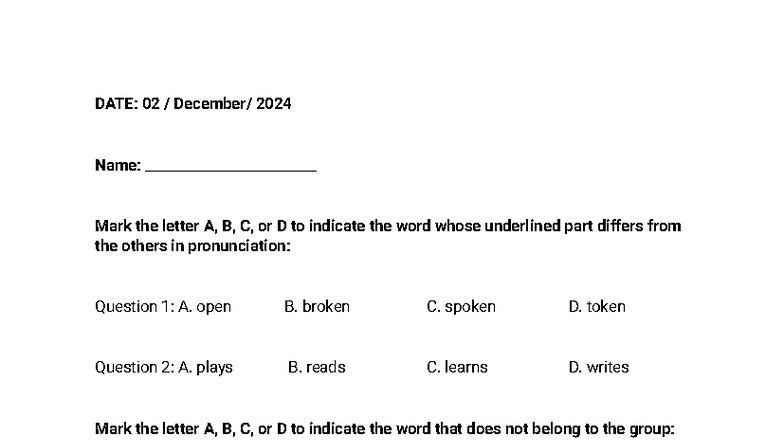 02 Dec - Practice Questions for English Language Skills - Studocu