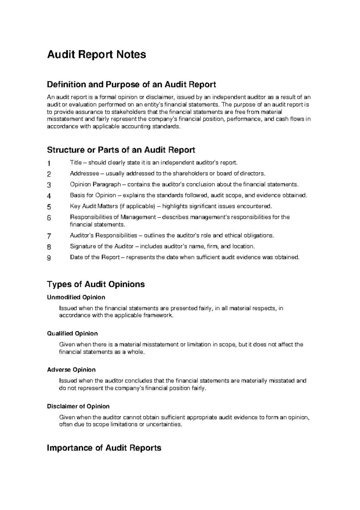 Audit Report Notes: Definition, Purpose, and Structure - Studocu
