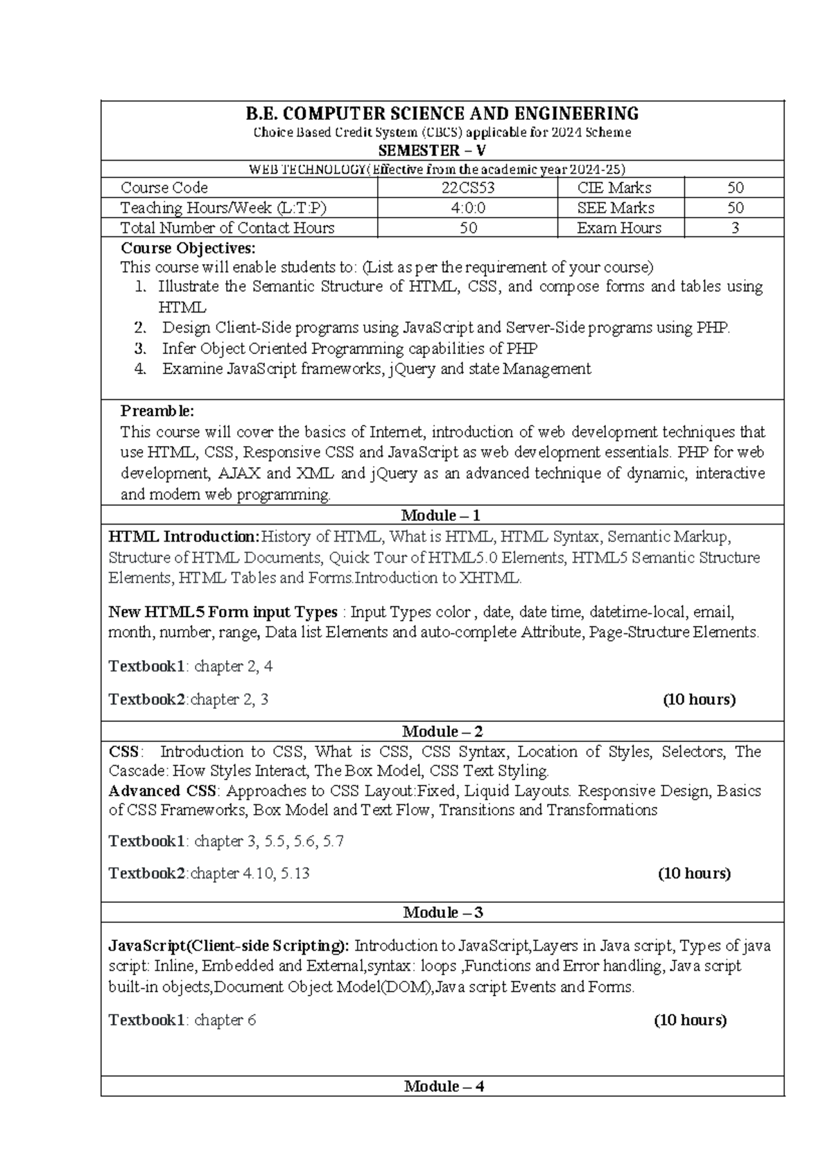 Syllabus for Web Technology (22CS53) - B.E. CSE Semester V - Studocu