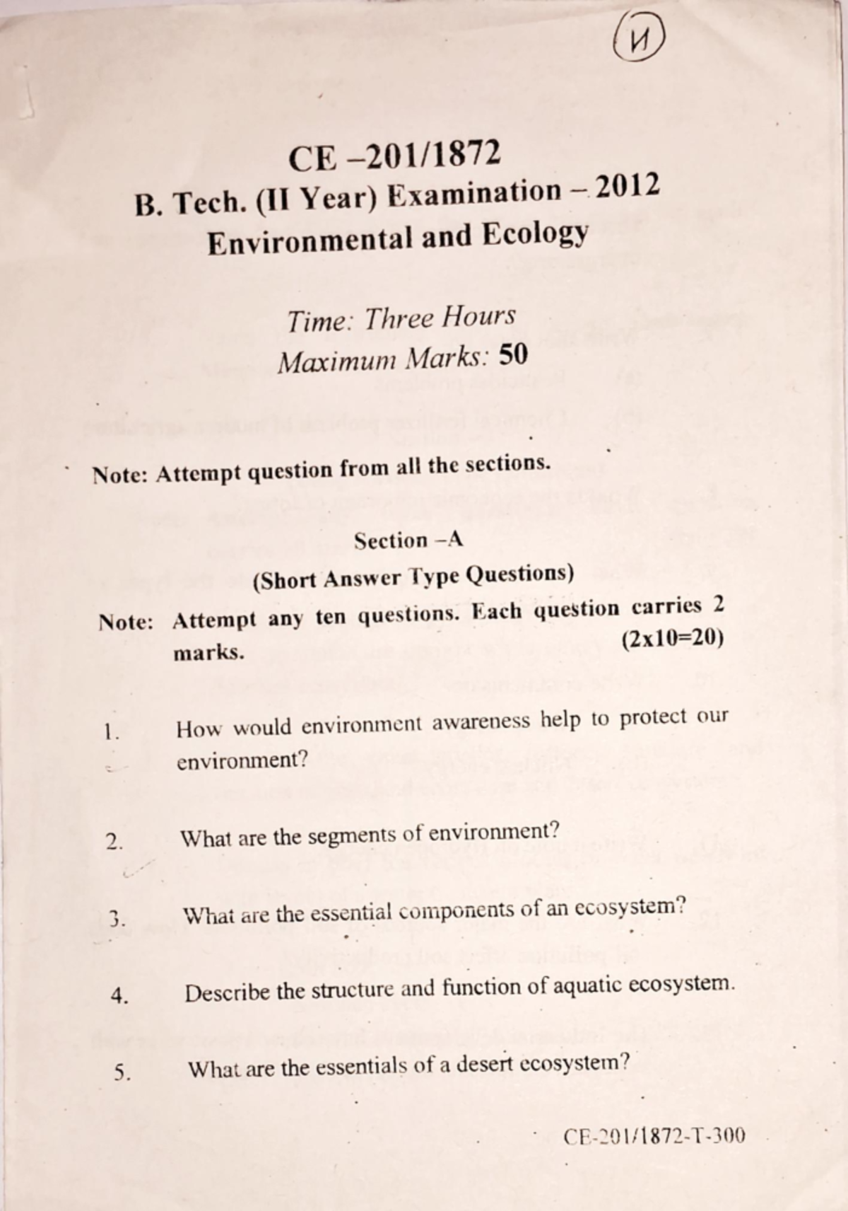 Environmental and Ecology Exam Notes (W CE B. Tech. (IT Year) 2012 ...