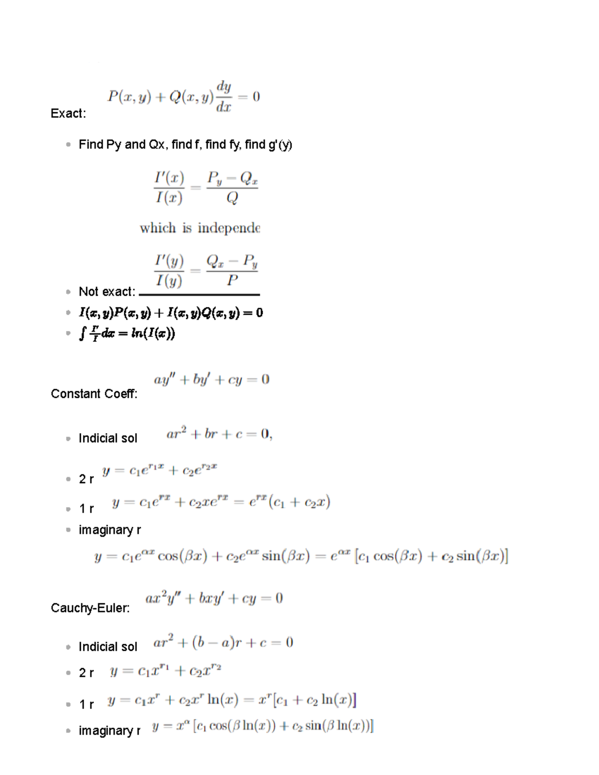 Test 2 Equation Notes: Exact and Not Exact Solutions - Studocu