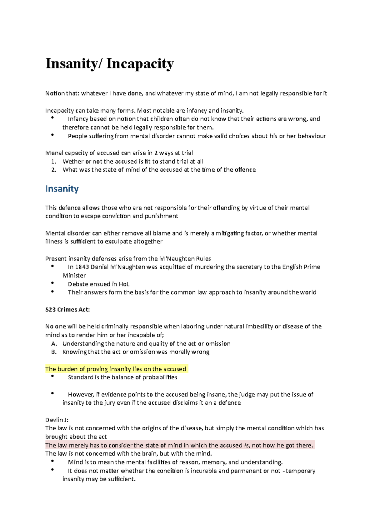 Insanity - Most notable are infancy and insanity. Infancy based on ...