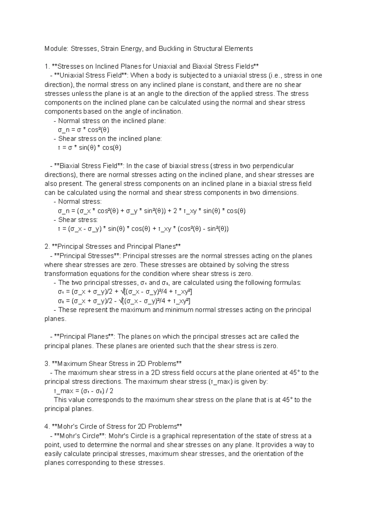 Module 1: Comprehensive Overview of Stress and Strain Concepts - Studocu