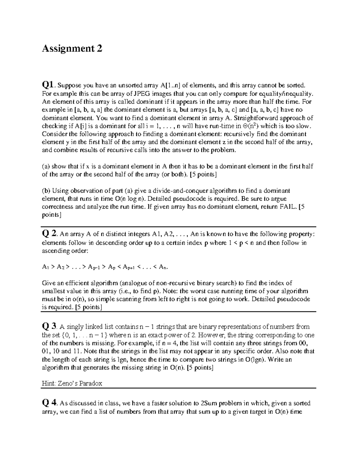 Assignment 2: Efficient Algorithms for Dominant Elements and Arrays ...