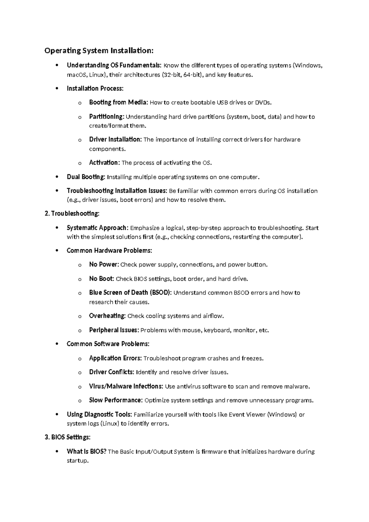 CH2: OS Installation & Troubleshooting Fundamentals - Studocu