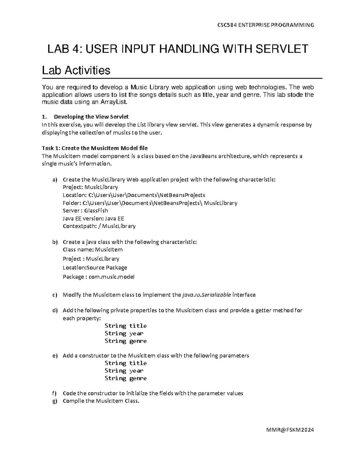 Labcsc 584 Lab 5: Session Tracking & Database Operations in Servlets ...