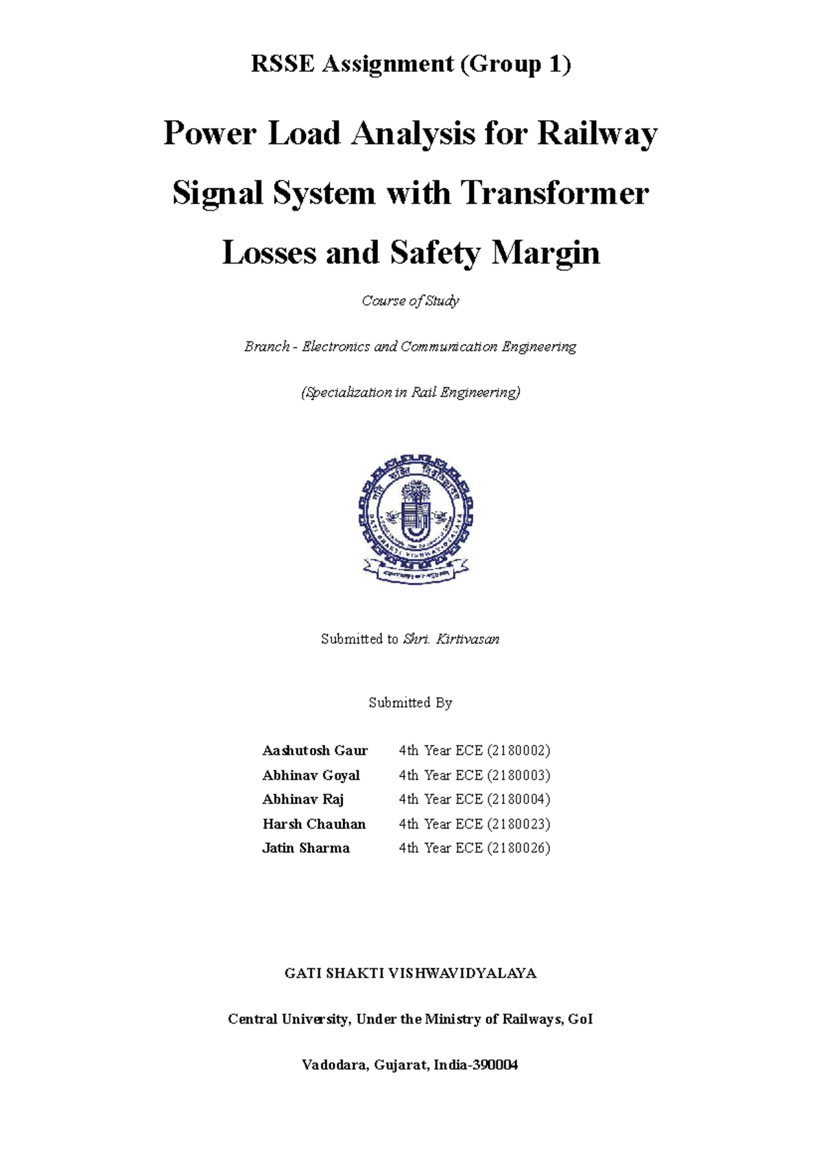 RSSE Assignment (2180023) Power Load Analysis for Railway Signals - Studocu
