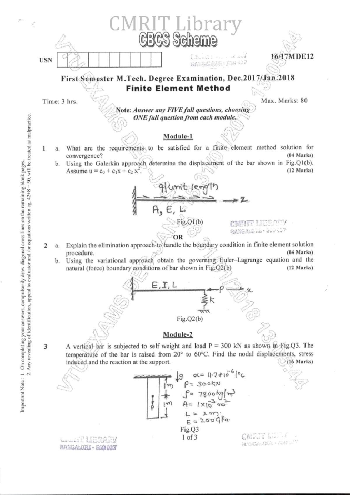 VTU 16-17MDE12 Finite Element Method Question Paper - Dec 2017 - Studocu