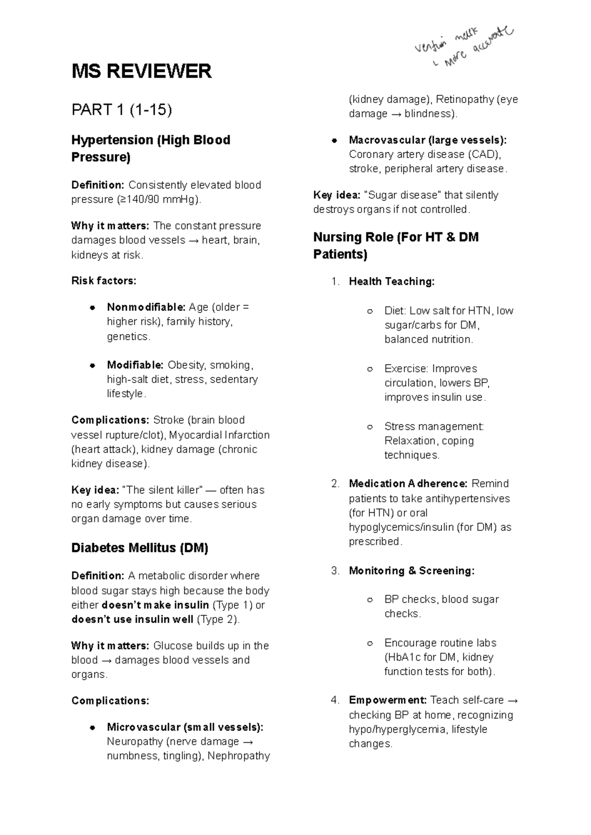 MS- Reviewer: Hypertension, Diabetes Mellitus, and Nursing Informatics ...