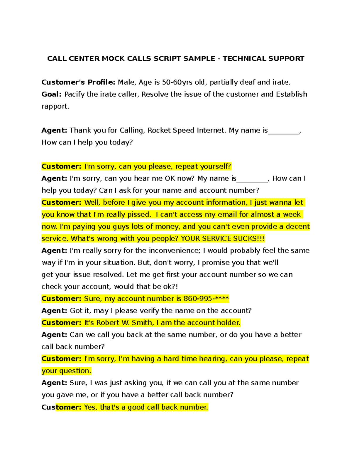 MOCK Calls Script Sample - CALL CENTER MOCK CALLS SCRIPT SAMPLE ...