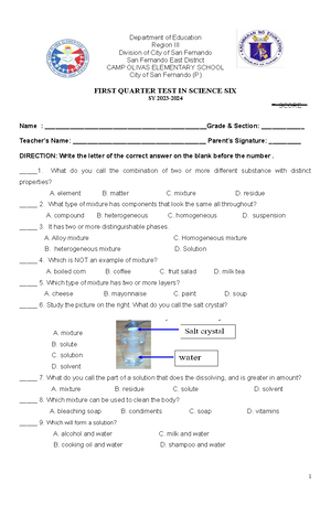Science Grade 6 Midterm EXAM SEM2 - Sarasas Witaed Samut Prakan School ...