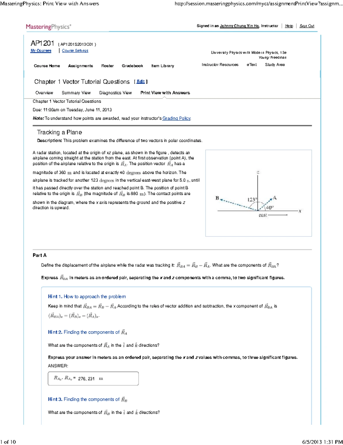 Chapter 4 Tutorials - MasteringPhysics: Print View with Answers 1 of 22 ...