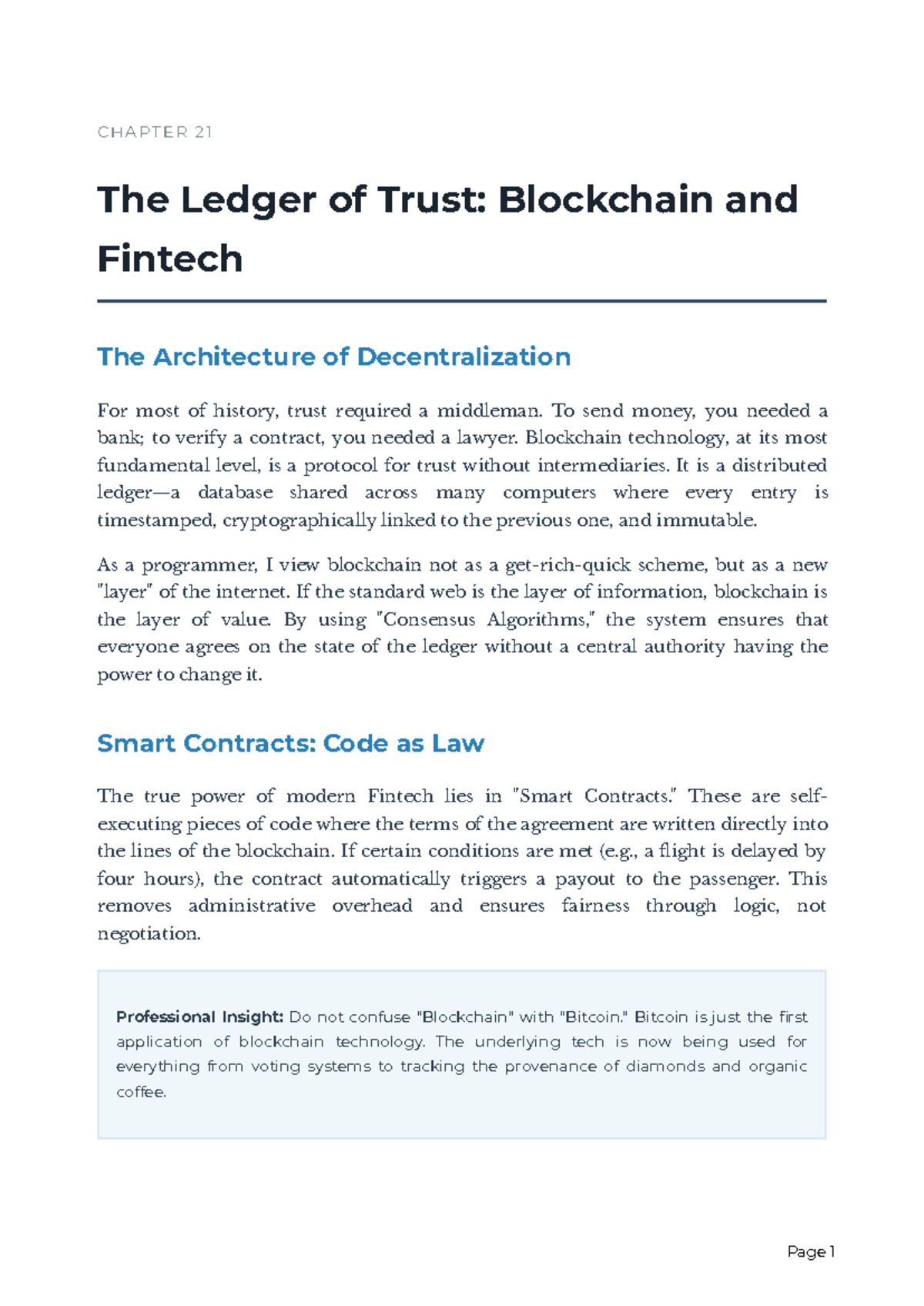 Chapter 21: The Ledger of Trust - Blockchain & Fintech Insights - Studocu