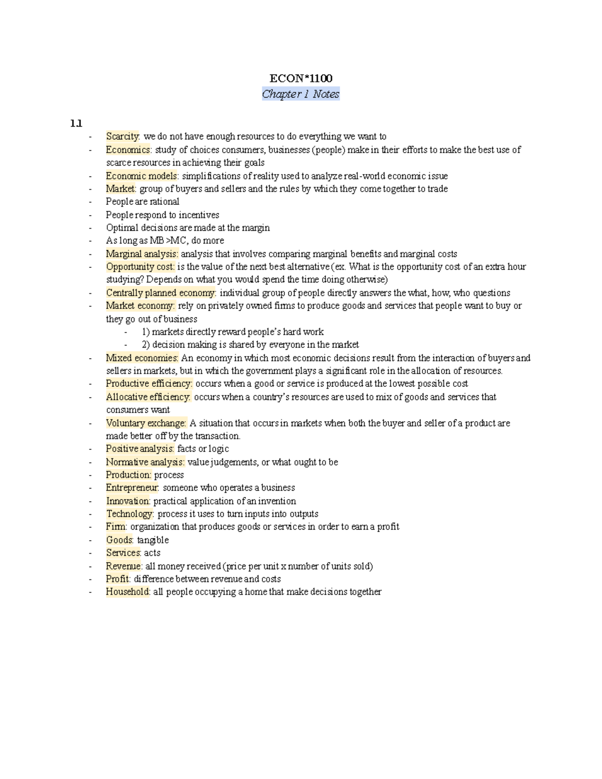ECON 1100 Comprehensive Chapter 1-9 Study Notes - Studocu