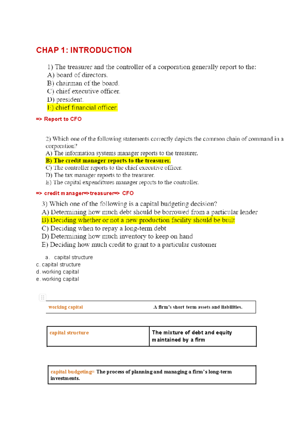 Test Bank CF: Introduction to Capital Structure & Budgeting Concepts ...