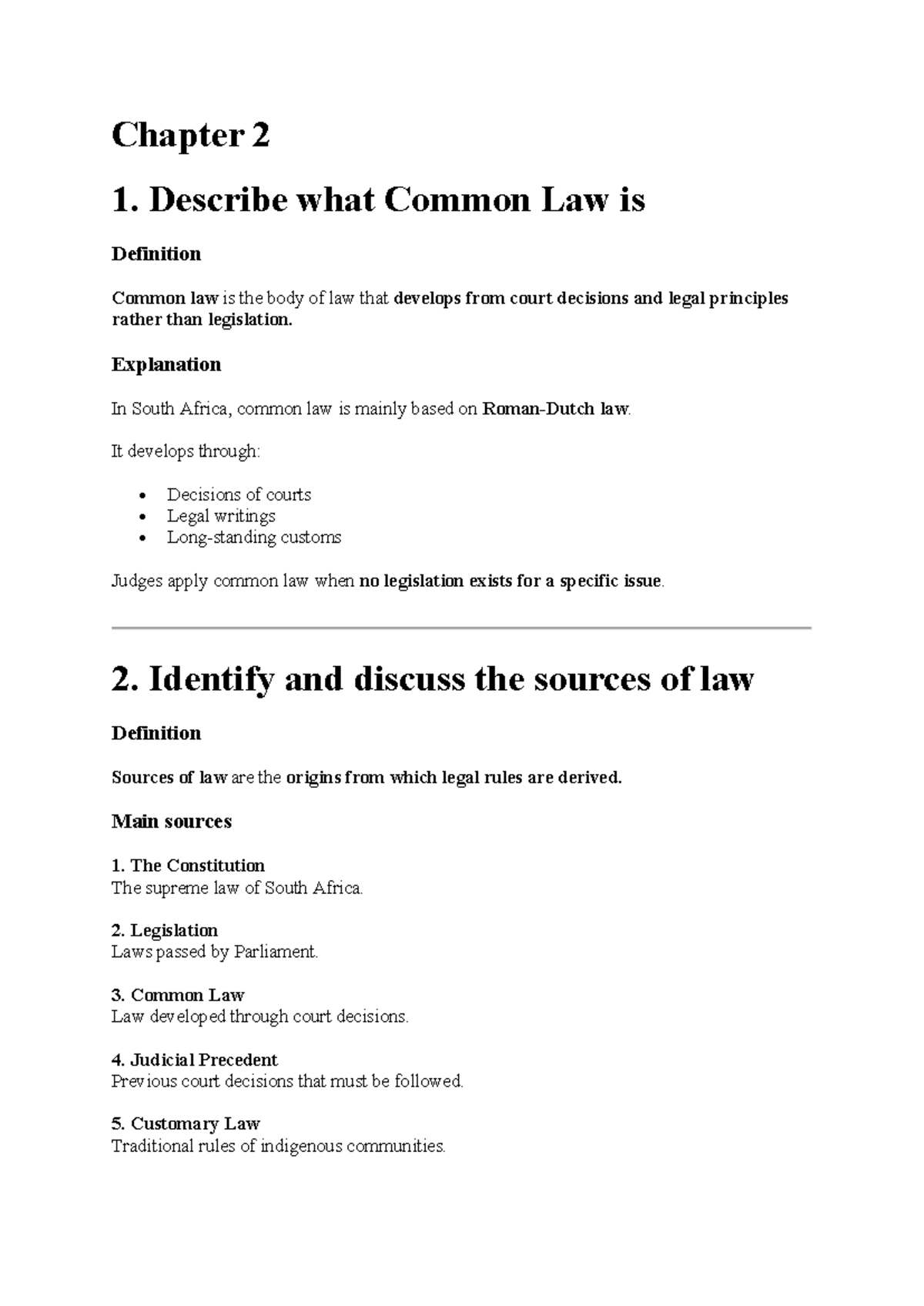 Law 101: Chapter 2 - Common Law & Sources of Law Explained - Studocu