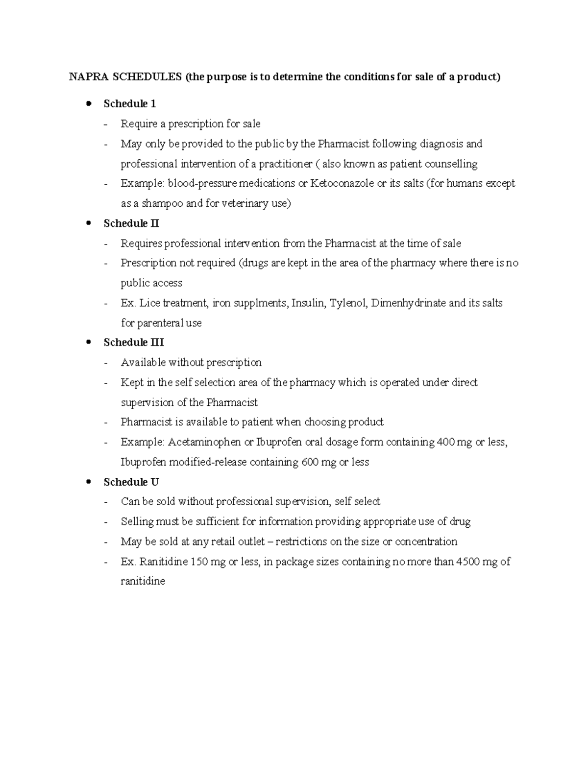 NAPRA Schedules Overview: Conditions for Product Sale - Studocu