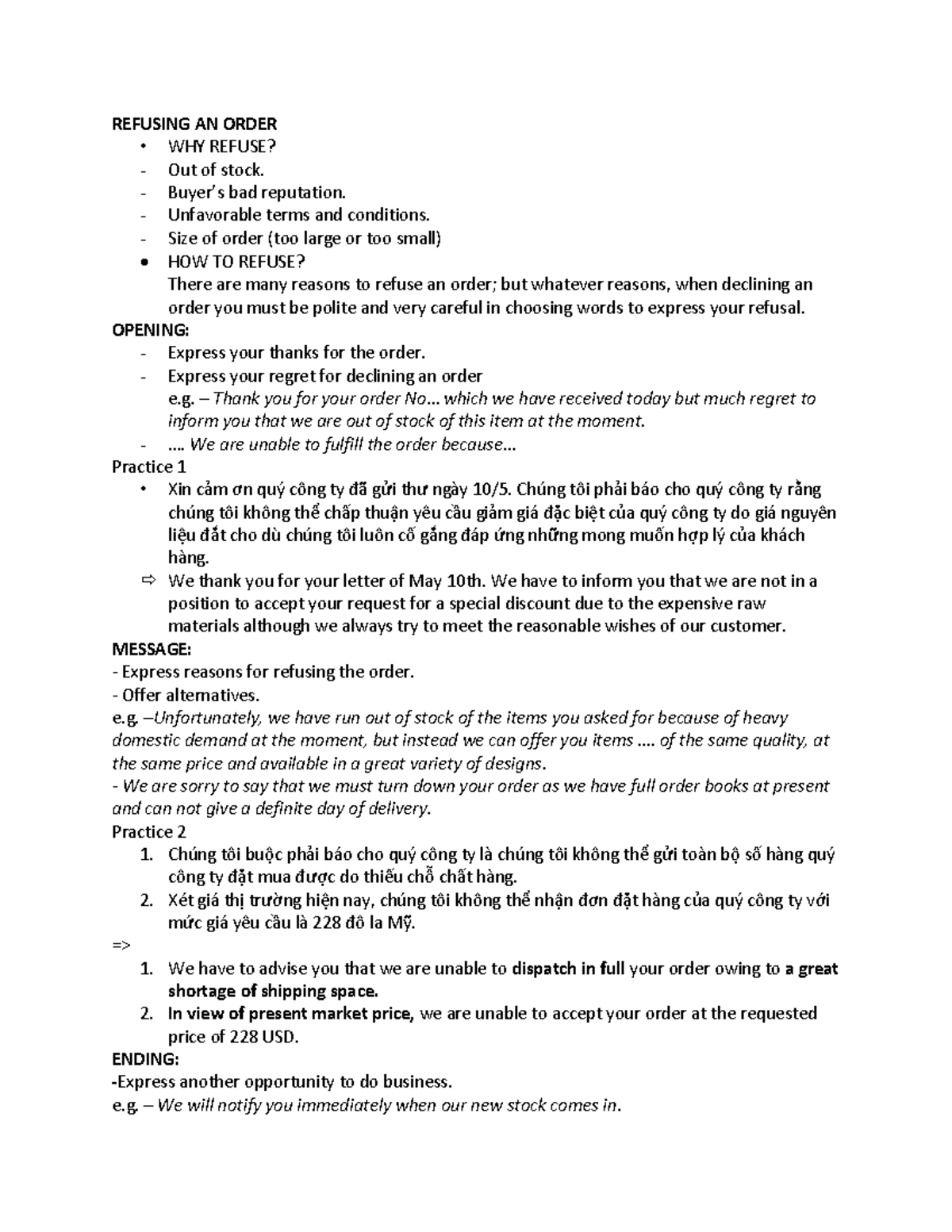 Refusing AN Order - abc - REFUSING AN ORDER • WHY REFUSE? Out of stock ...