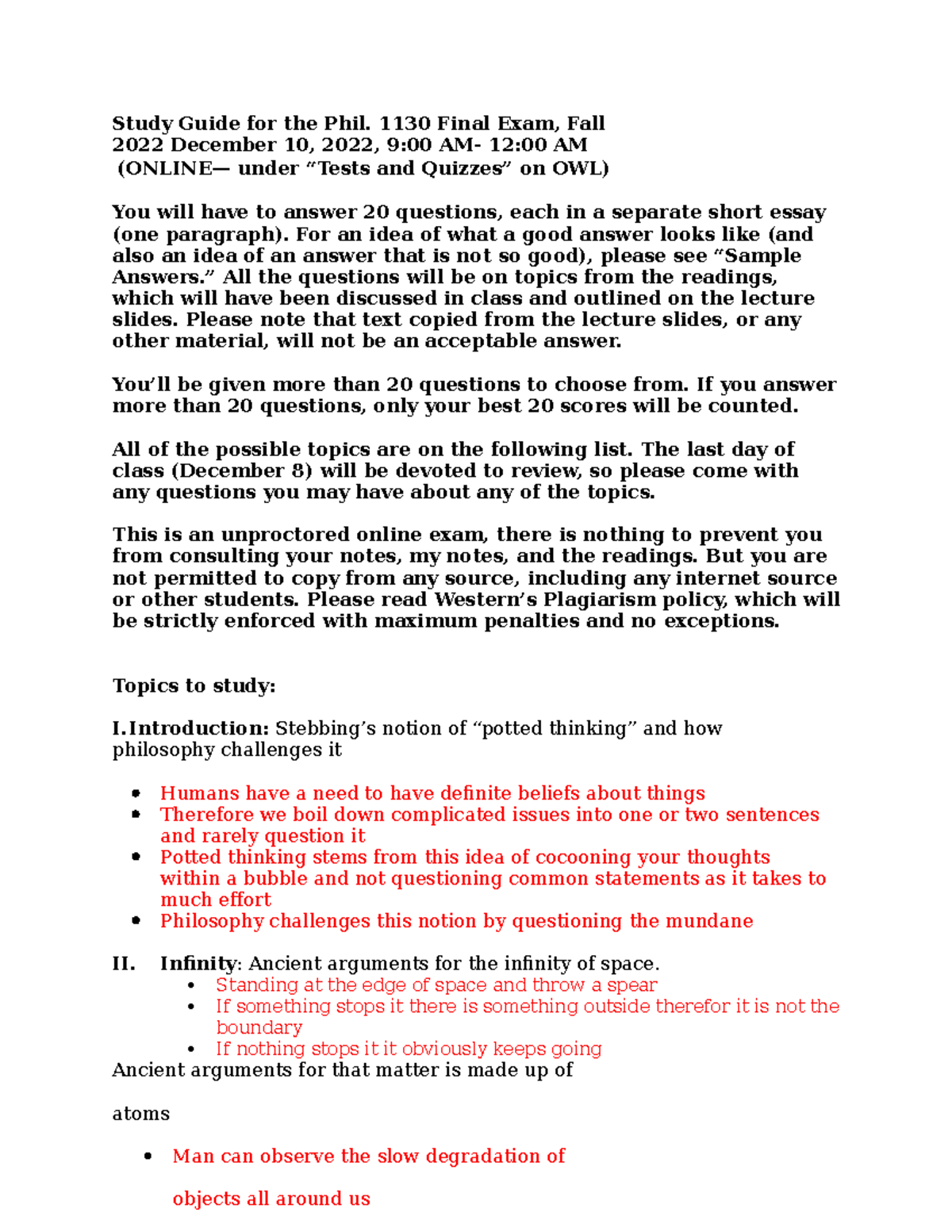 Phil. 1130 Final Exam Study Guide - Key Topics for 2022 - Studocu