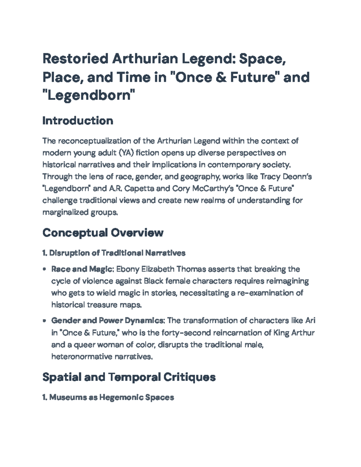 Restoried Arthurian Legends: Race and Space in YA Fiction (ENG 203 ...