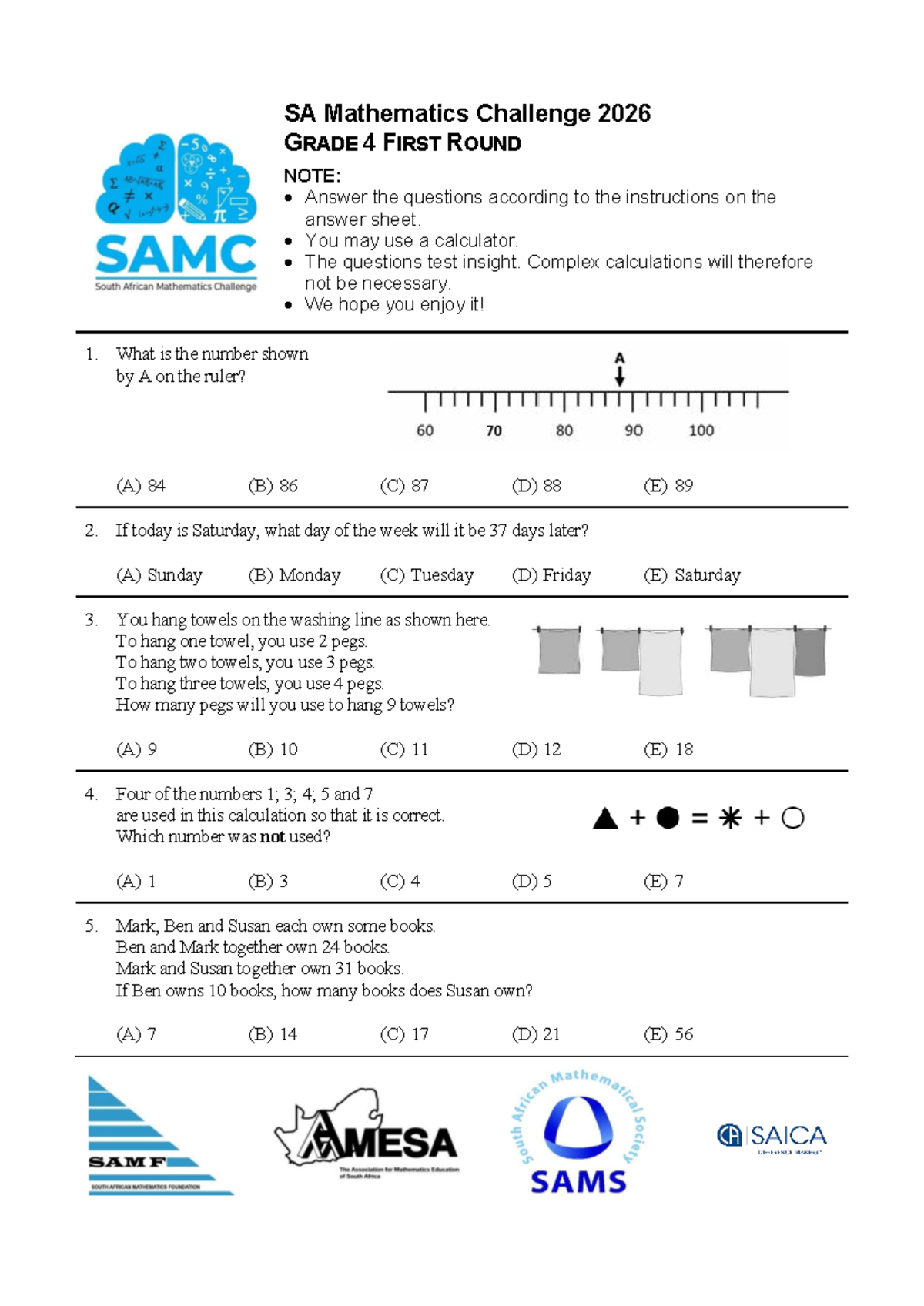 Gr 4 SAMC 2026 First Round Challenge Questions - Studocu