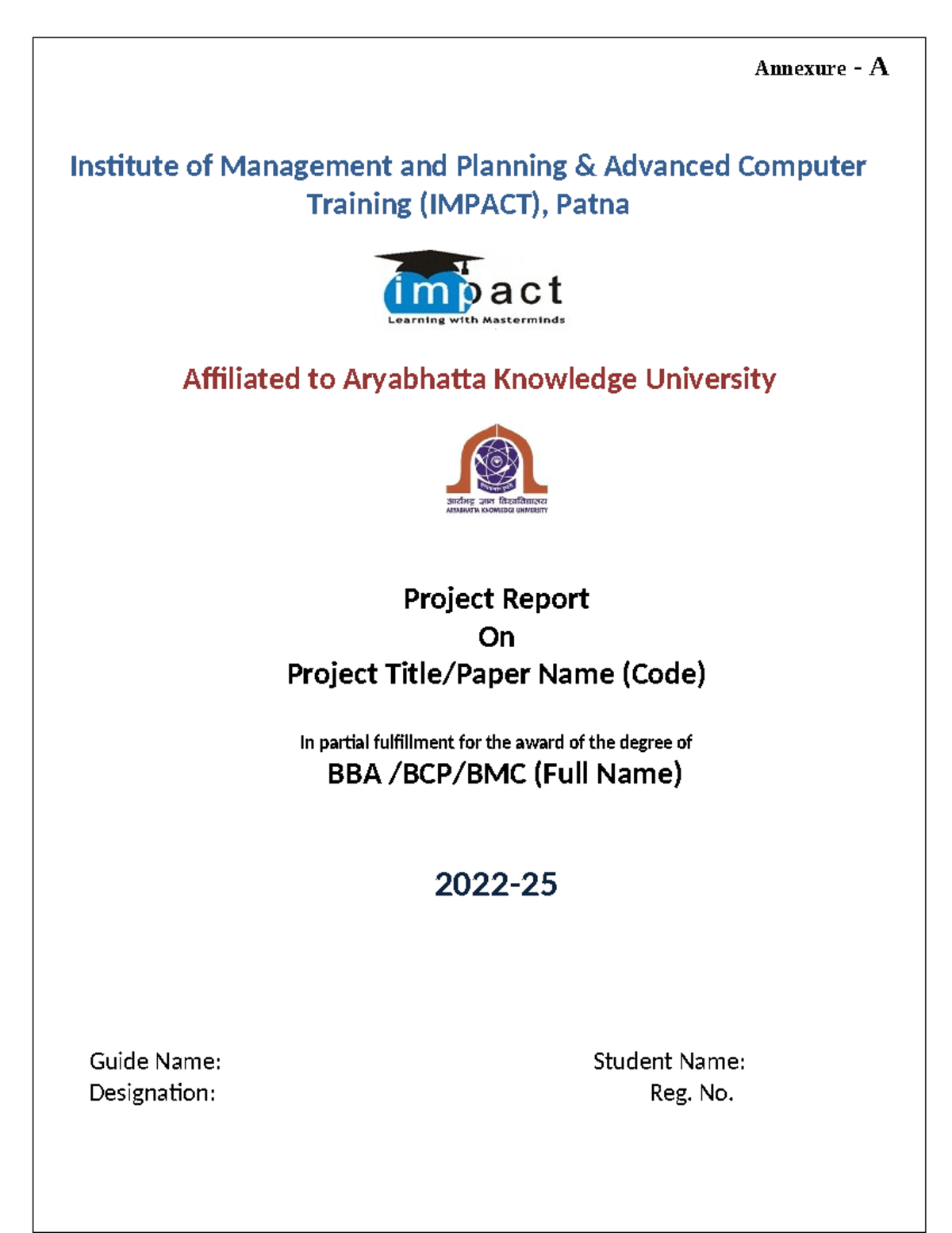 5th Sem Project Submission Guidelines for BBA at IMPACT - Studocu