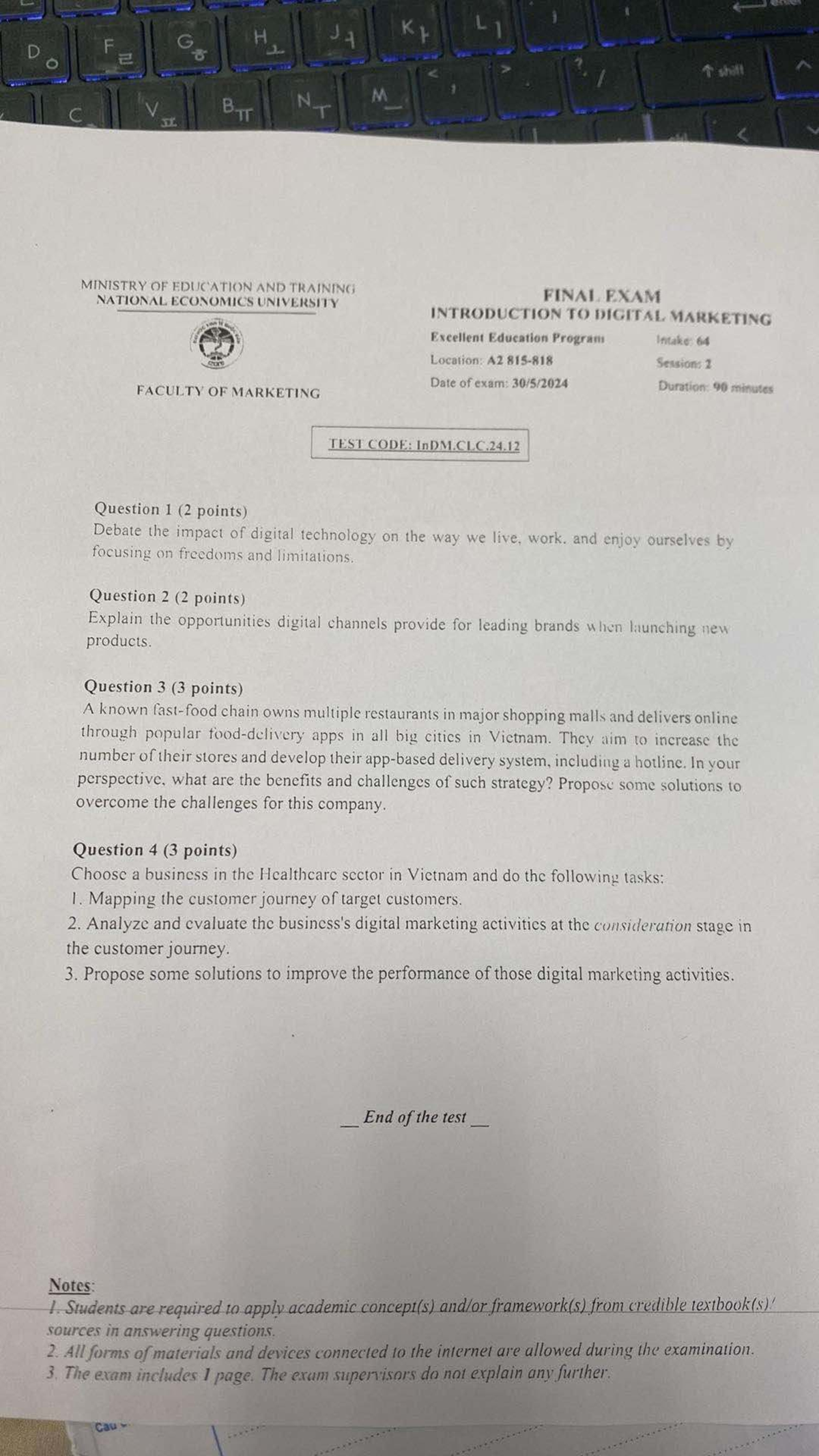 Đề thi Final Exam MKT 63: Digital Marketing, Kinh Tế Quốc Dân 2024 - Document Preview