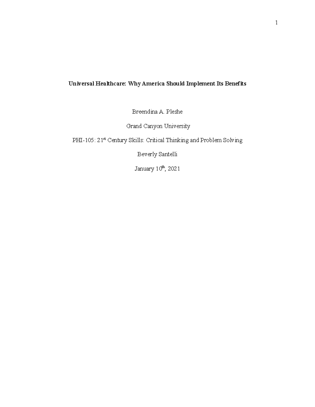 PHI-105: Universal Healthcare Benefits - First Draft Analysis - Studocu