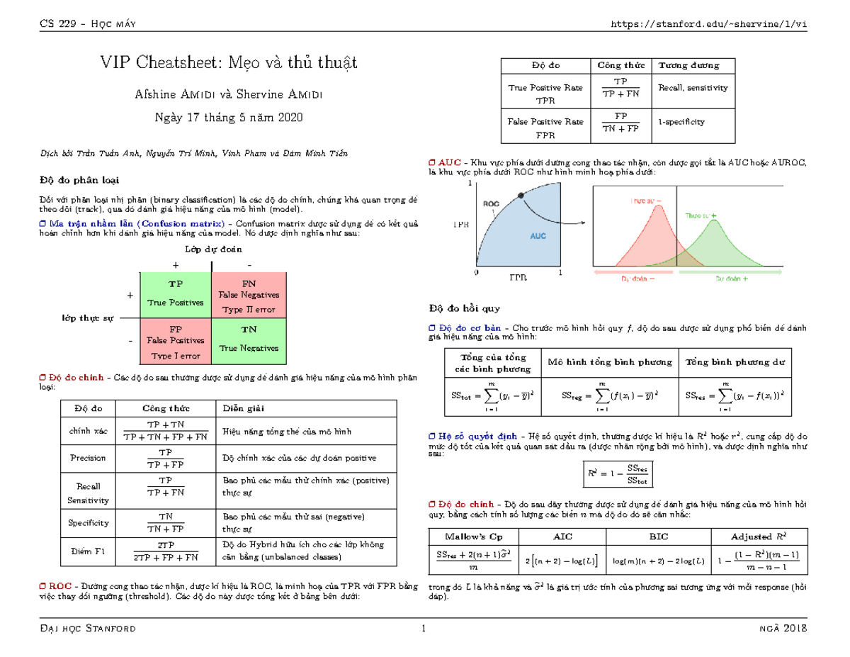 CS 229 Cheatsheet: Tips & Tricks for Machine Learning - Studocu
