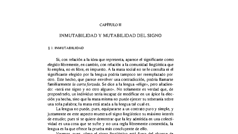 CAPÍTULO II: INMUTABILIDAD Y MUTABILIDAD DEL SIGNO - Saussure - Studocu
