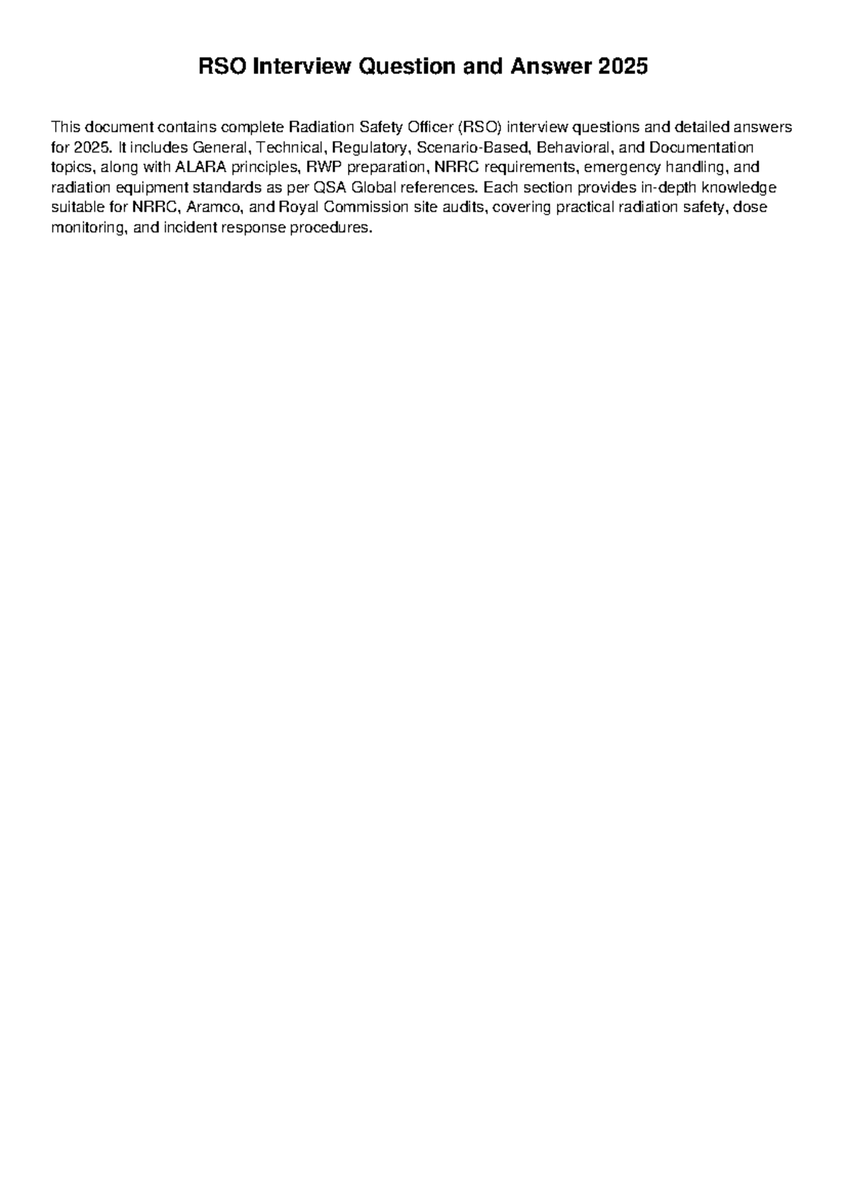 RSO Interview Question and Answer 2025 - It includes General, Technical ...