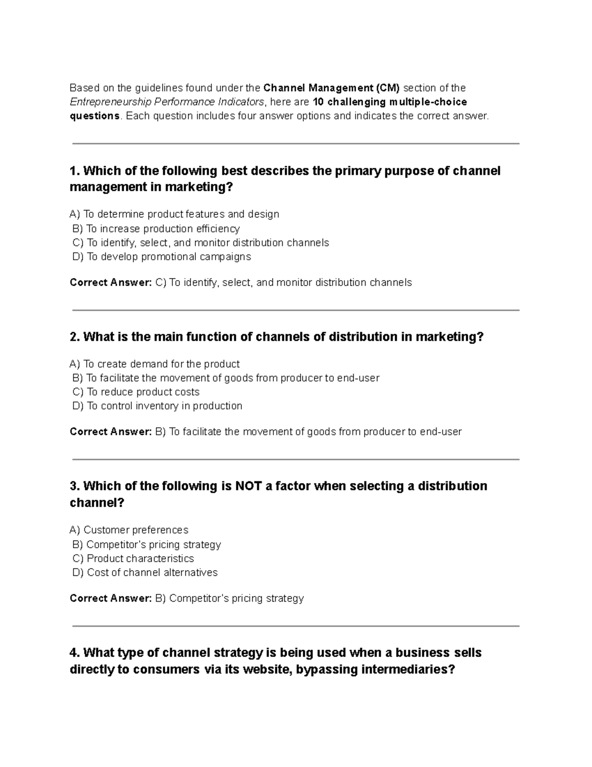 CM 10 Challenging Questions on Channel Management Strategies - Studocu