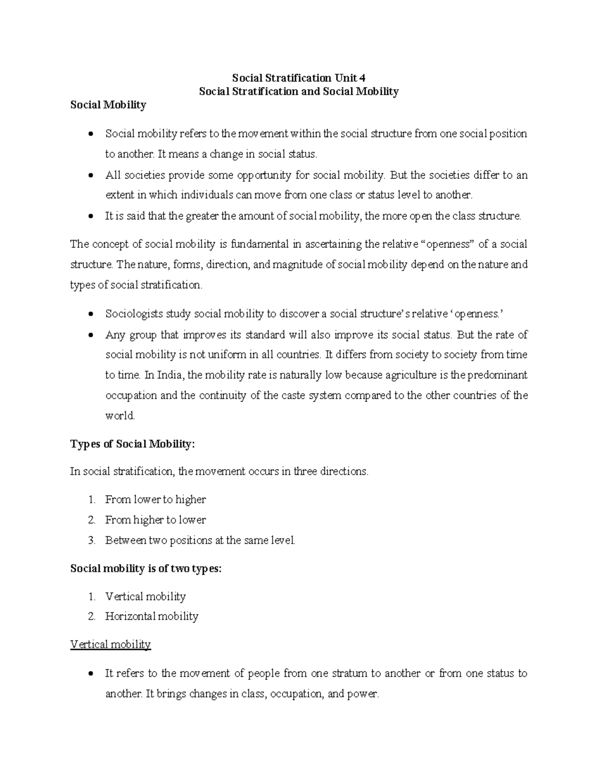 Unit 4: Understanding Social Stratification & Mobility Concepts - Studocu