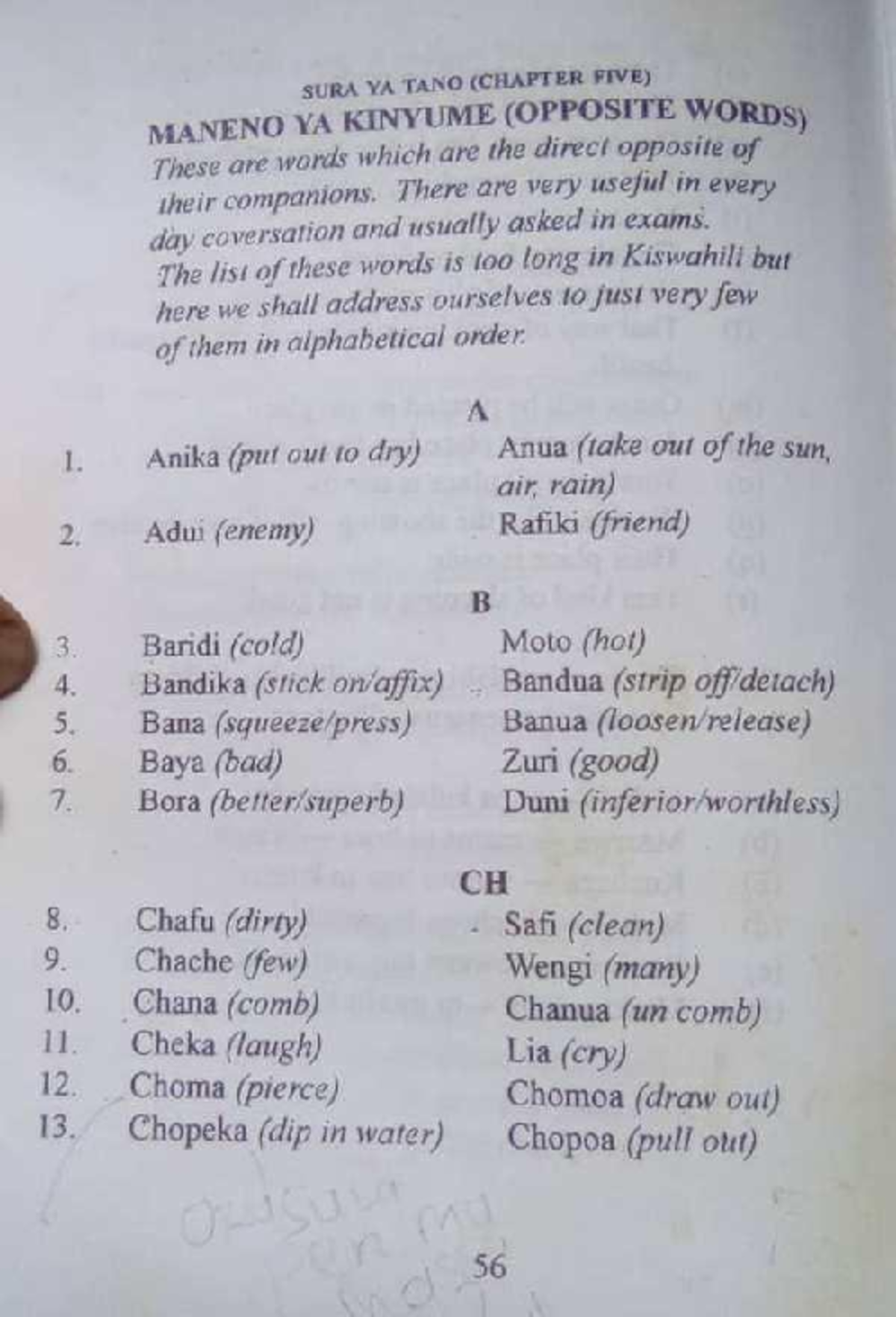 S.2 KISWAHILI NOTES - MANENO YA KINYUME (OPPOSITE WORDS) - Studocu