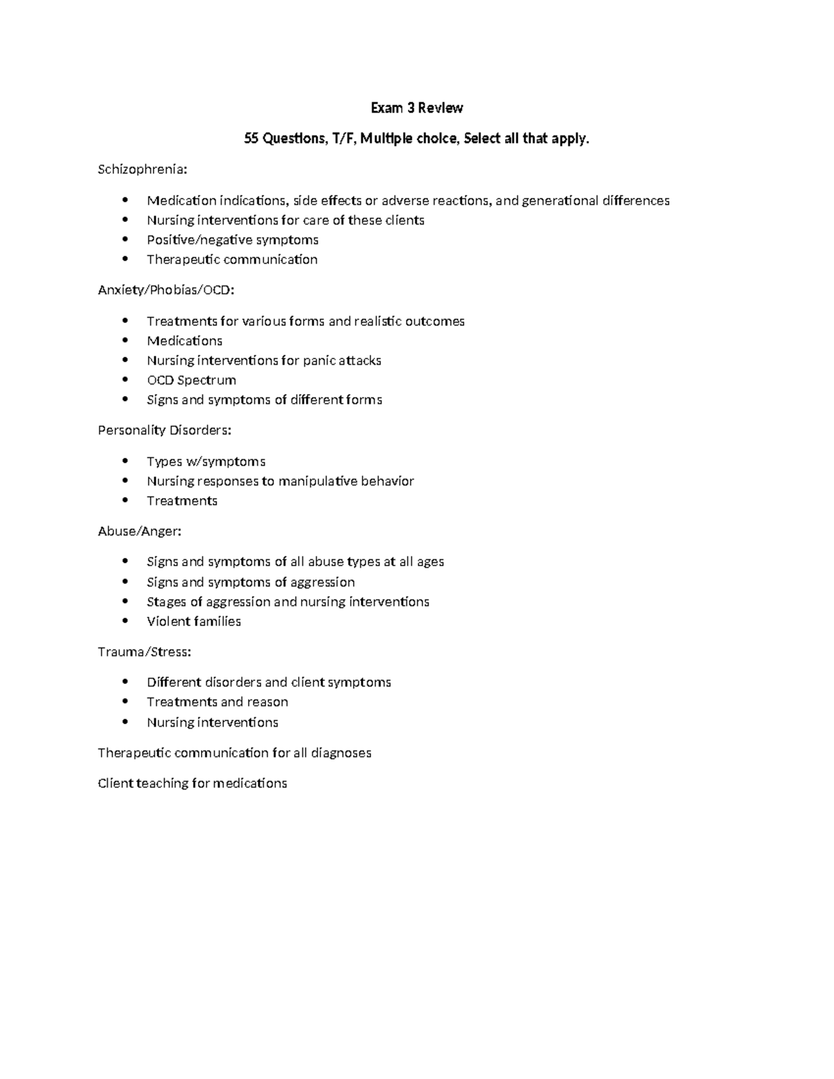 Exam 3 Review 2025: Schizophrenia & Related Disorders Study Notes - Studocu