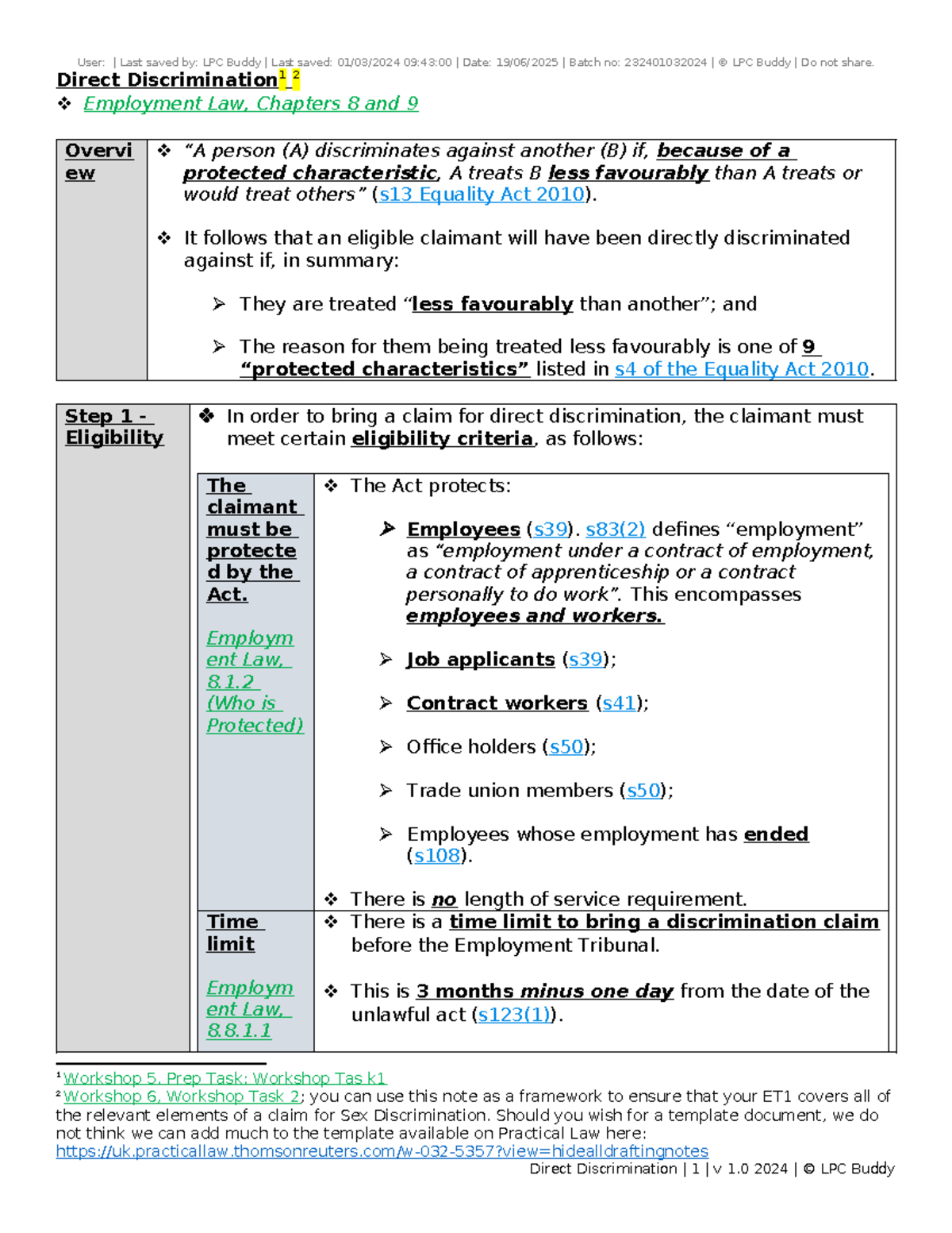 LPC 2024: Direct Discrimination Overview - Employment Law Chapters 8 ...