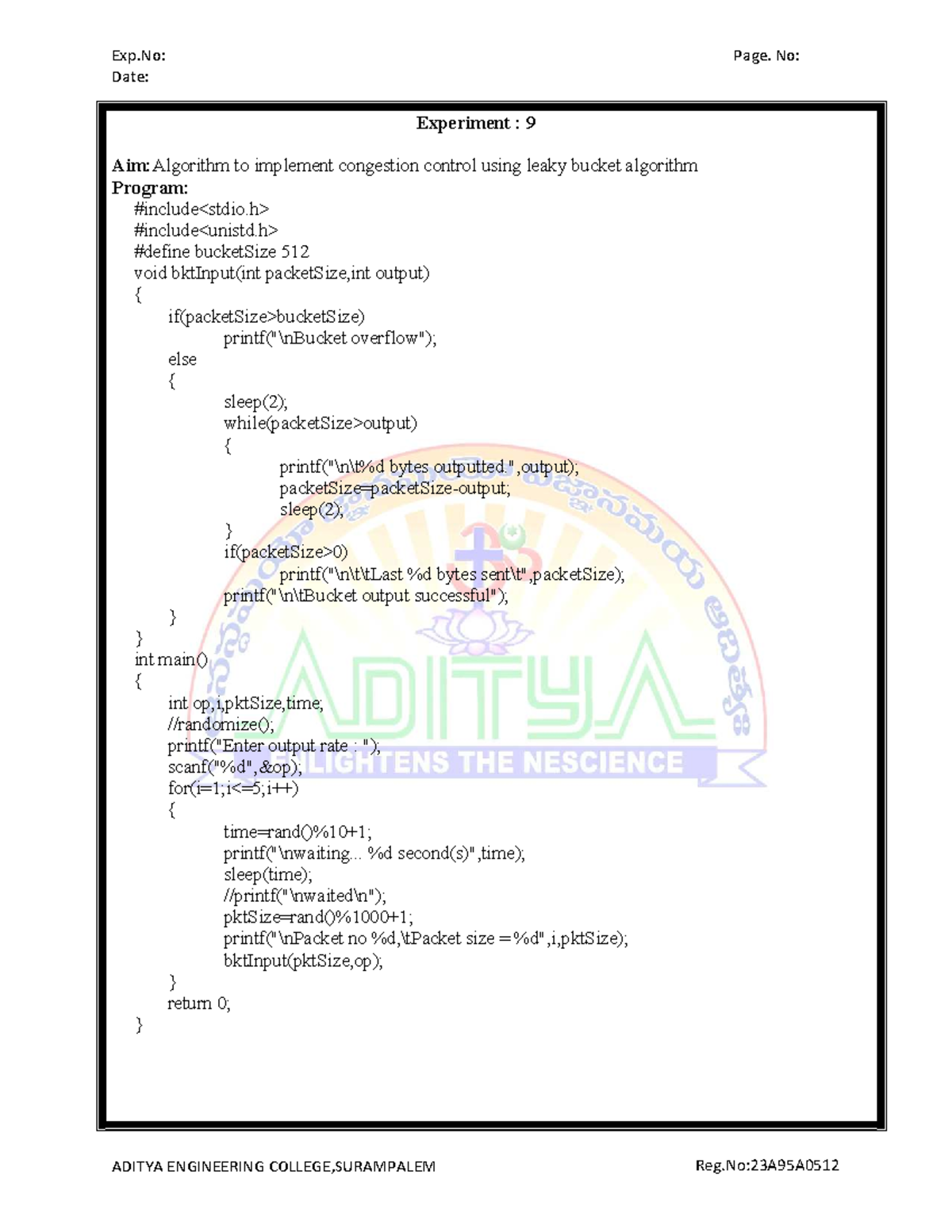 CN exp 9,10 D1 - Exp 9, 10 - Date: Experiment : 9 Aim:Algorithm to ...